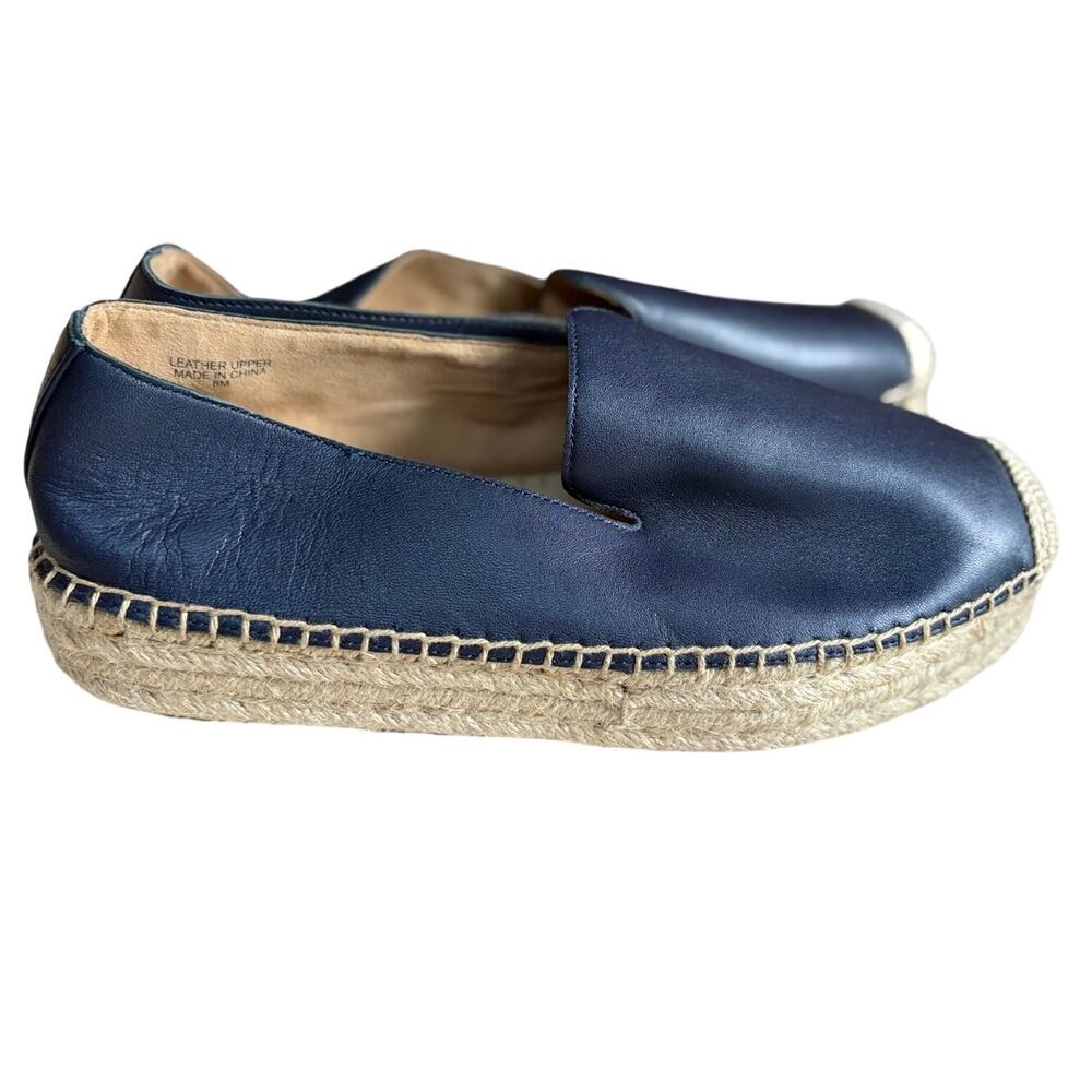 Talbots Espadrilles Quinn Navy Blue Leather Platform Slip -ons Women's size 8